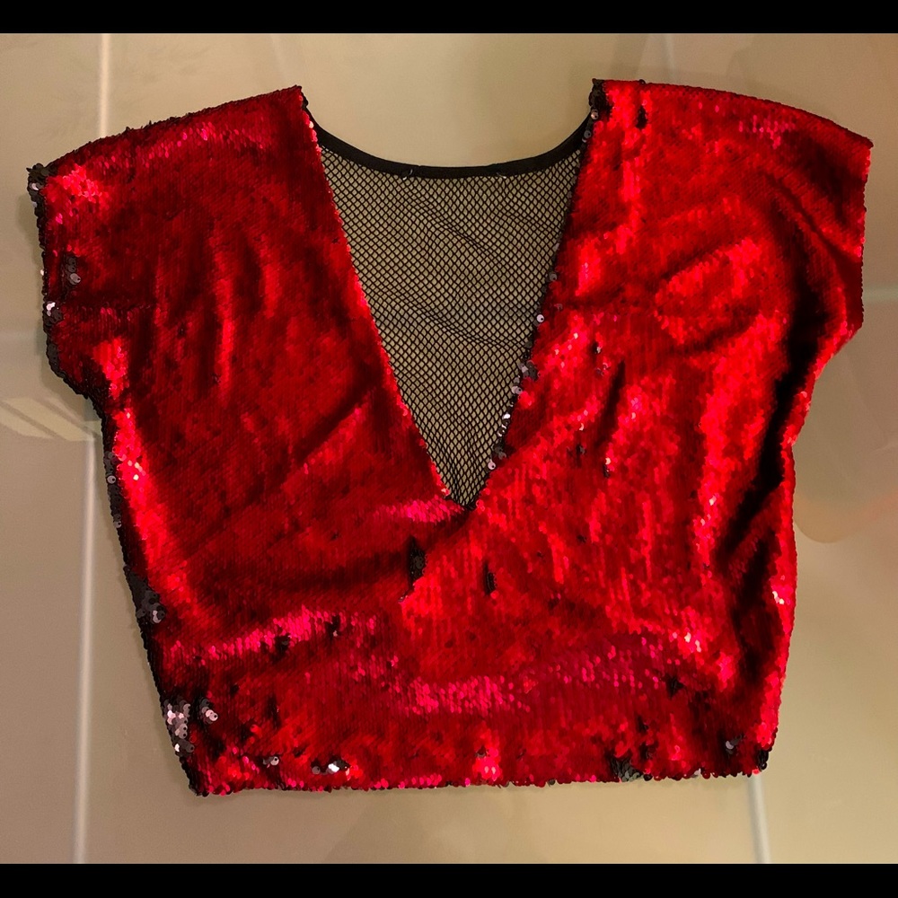 Double sided sequins Top with fishnet back